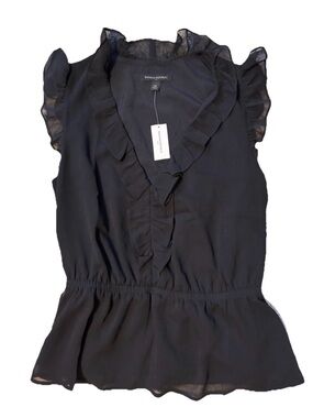Banana Republic Black Ruffle Trim V-Neck Blouse